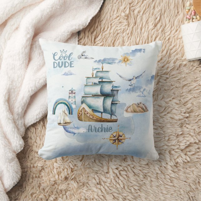 Cool Dude Ship in the Ocean Customisable  Cushion (Blanket)