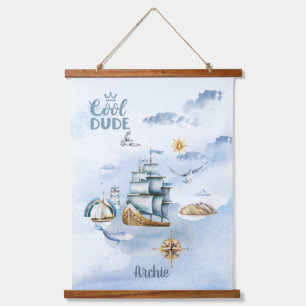 Cool Dude Ship in the Ocean Customisable Hanging Tapestry
