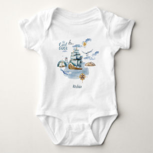 Cool Dude Ship in the Ocean Customizable Baby Bodysuit