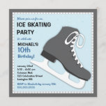 Cool Dudes Ice Skating Birthday Party Invitation<br><div class="desc">A cool boy's ice skate in dark grey with white blade is set against a snowy background of icy blue,  and invites your guests to a fun ice skating themed birthday party just for the guys.</div>