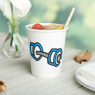 Cool Dumbbell Fitness Blue and Grey Gym Graphic Paper Cups