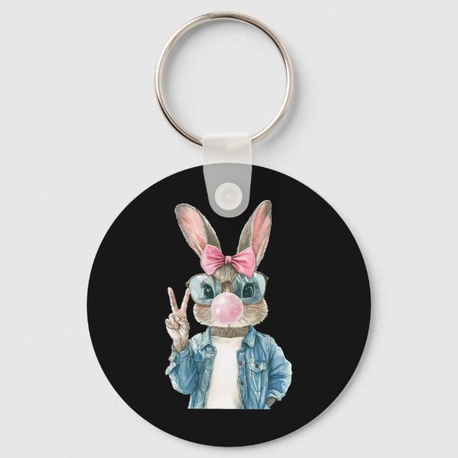 Cool Easter Bunny Blow Bubble Gum Rabbit Egg Hunt  Key Ring (Front)