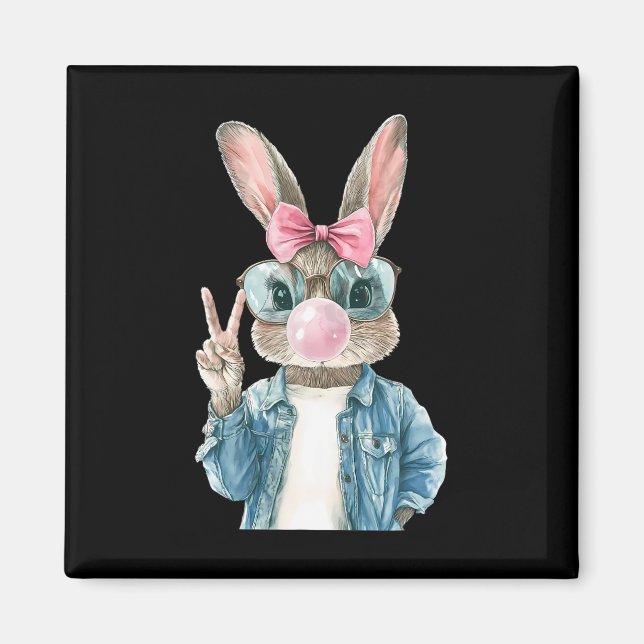 Cool Easter Bunny Blow Bubble Gum Rabbit Egg Hunt  Magnet (Front)