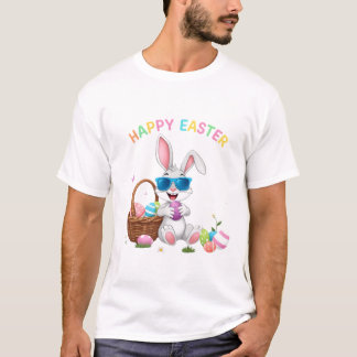 Cool Easter Bunny Dabbing with Colourful Eggs T-Shirt
