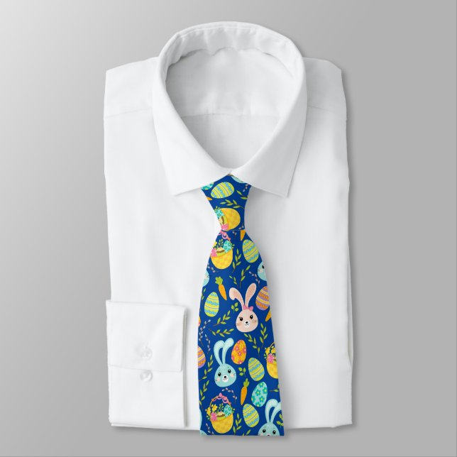cool Easter bunny eggs tiled pattern Tie (Tied)