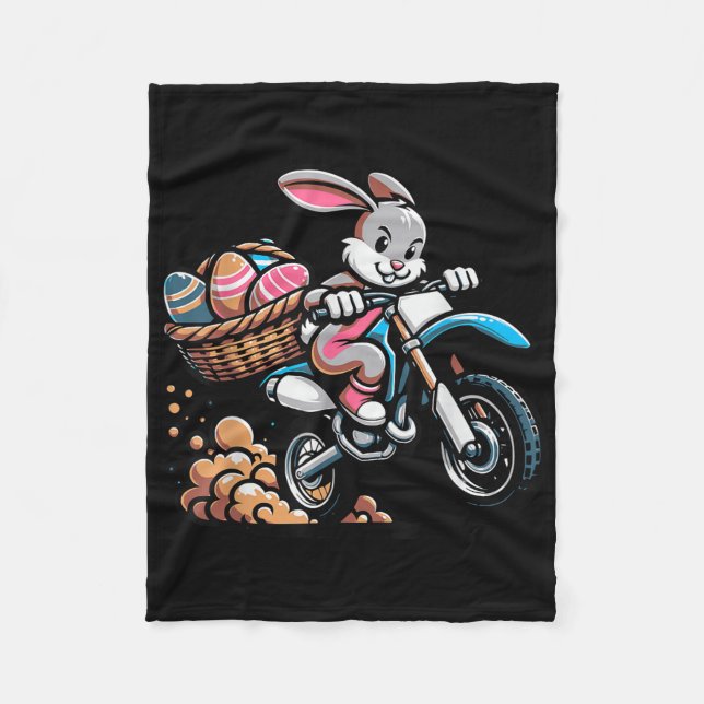 Cool Easter Bunny Motorcycle Happy Easter Day, Di  Fleece Blanket (Front)