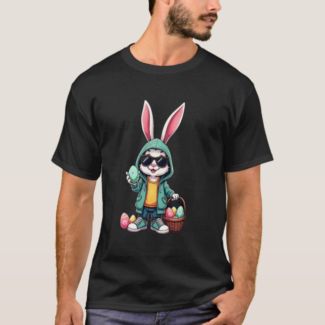 Cool Easter Bunny with Attitude Fun & Playful Egg  T-Shirt (Front)