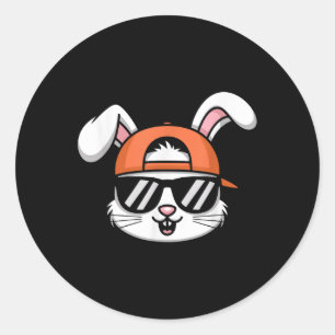Cool Easter Bunny With Hat Funny Boys Kids  Classic Round Sticker