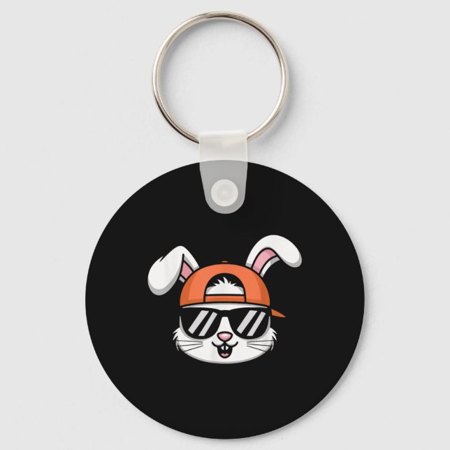 Cool Easter Bunny With Hat Funny Boys Kids  Key Ring (Front)