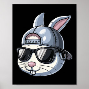 Cool Easter Bunny With Hat Funny Teens Boys Kids Poster