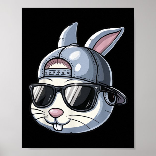 Cool Easter Bunny With Hat Funny Teens Boys Kids  Poster (Front)