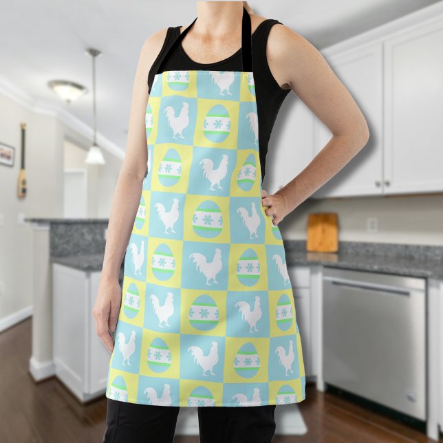 Cool Easter Chequerboard Pattern Rooster Eggs Apron (Creator Uploaded)