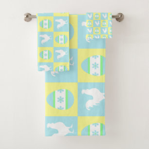 Cool Easter Chequerboard Pattern Rooster Eggs Bath Towel Set
