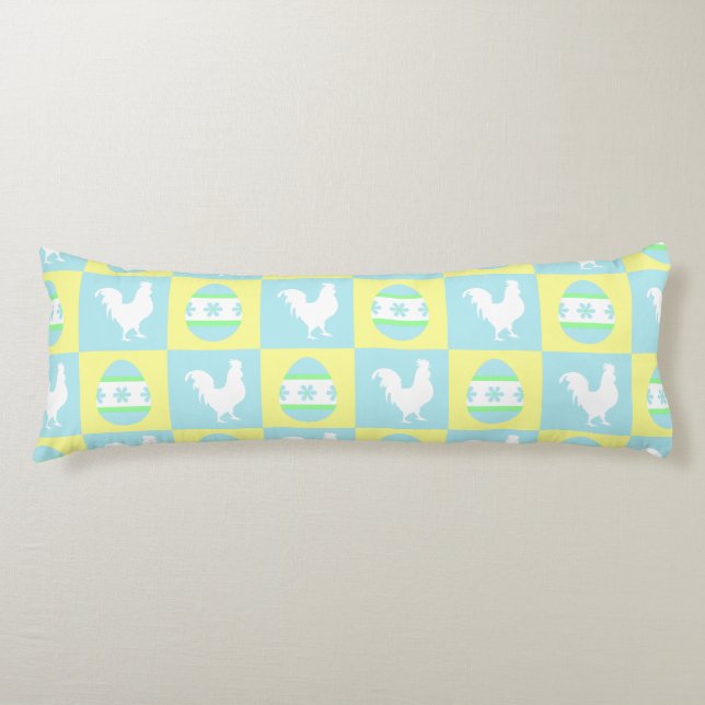 Cool Easter Chequerboard Pattern Rooster Eggs Body Cushion (Front)