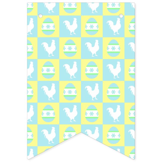 Cool Easter Chequerboard Pattern Rooster Eggs Bunting (First Flag)
