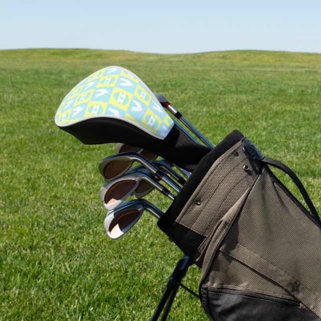 Cool Easter Chequerboard Pattern Rooster Eggs Golf Head Cover (In Situ)