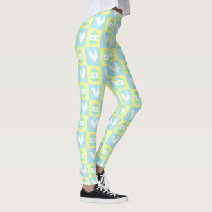 Cool Easter Chequerboard Pattern Rooster Eggs Leggings