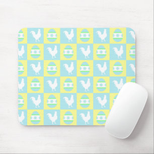 Cool Easter Chequerboard Pattern Rooster Eggs Mouse Pad