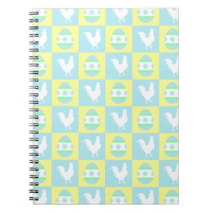 Cool Easter Chequerboard Pattern Rooster Eggs Notebook