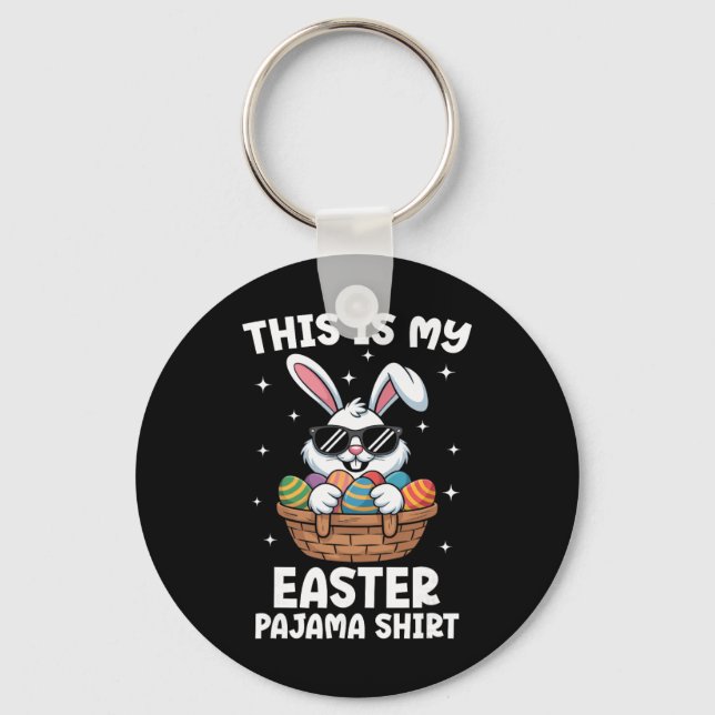Cool Easter Egg Sket Bunny This Is My Easter Pajam Key Ring (Front)