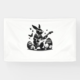 Cool Easter Rabbit Playing Guitar Cute Bunny Easte Banner
