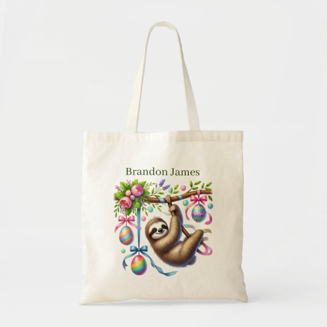 Cool Easter sloth add name  Tote Bag (Front)