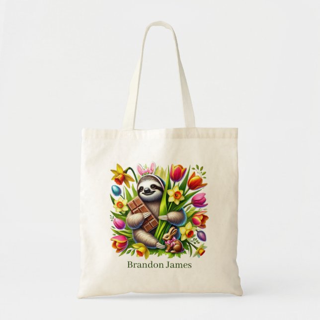 Cool Easter sloth add name Tote Bag (Front)