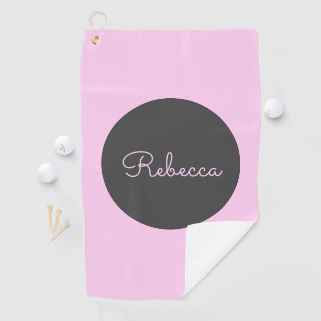 Cool Editable Pink Retro-Modern Script Design Golf Towel (InSitu)