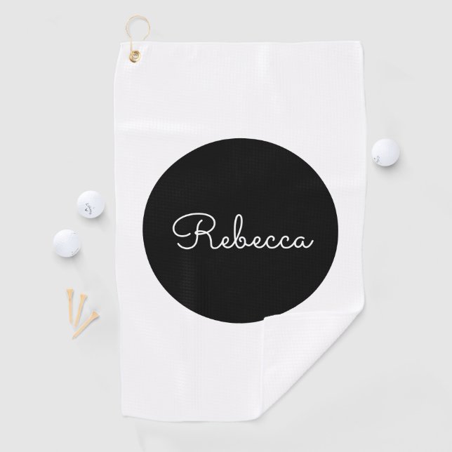 Cool Editable White Script Retro-Modern Design Golf Towel (InSitu)