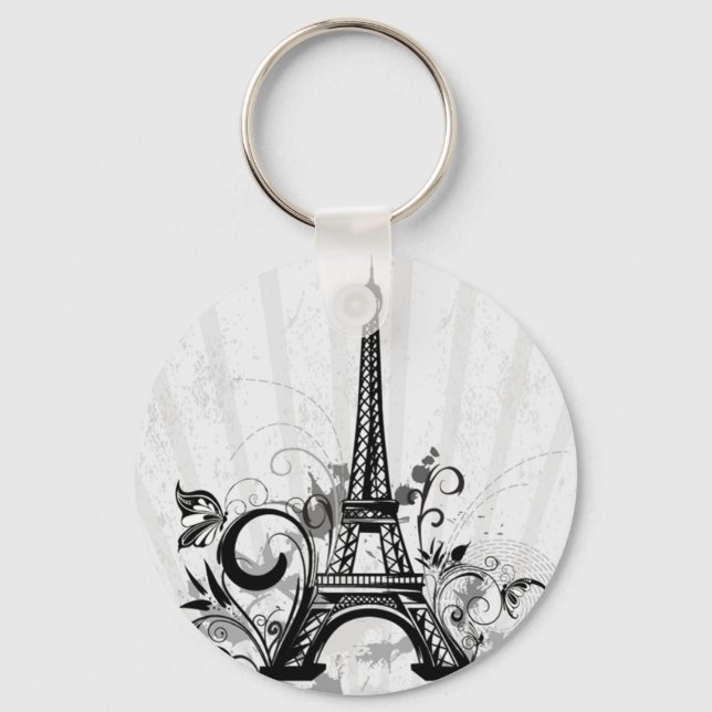 Cool Eiffel Tower swirls dots splatters butterfly Key Ring (Front)
