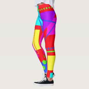 COOL EIGHTIES ERA SHAPE PATTERN 80S NEON COLORS LEGGINGS
