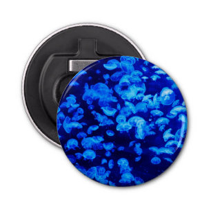 Cool Electric Blue Jellyfish in Deep Blue Sea Bottle Opener