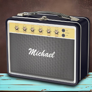 Cool Electric Guitar Vintage Amp Musician's Name Metal Lunch Box