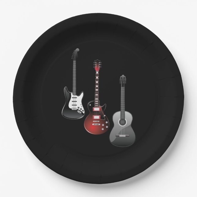 Cool Electric Guitars for Music Lovers Gift Paper Plate (Front)