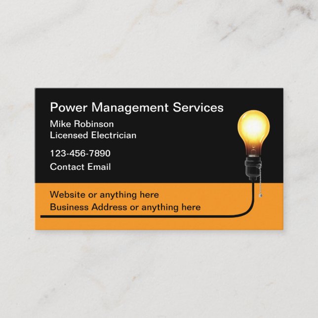 Cool Electrician Services Modern  Business Card (Front)