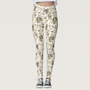 Cool Elegant Beige Deer French Toile Leggings