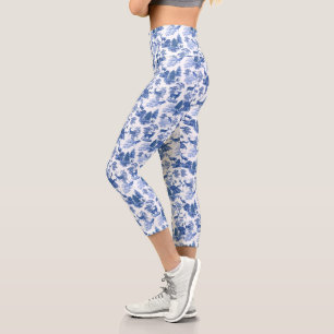 Cool Elegant Blue Deer French Toile Capri Leggings