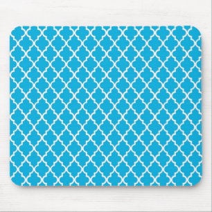 cool, elegant, classic aqua blue quatrefoil mouse pad