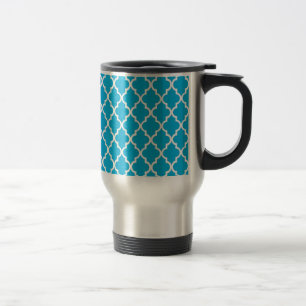 cool, elegant, classic aqua blue quatrefoil travel mug