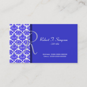 cool, elegant damask blue business card