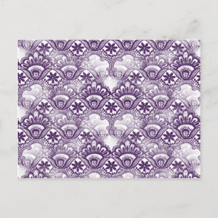 Cool Elegant Distressed Purple Lace Damask Pattern Postcard