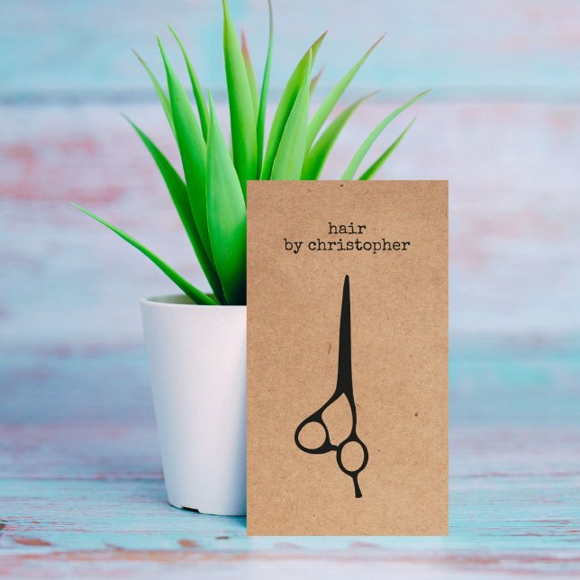 Cool Elegant Kraft Paper Black Scissor Hairstylist Business Card (Creator Uploaded)