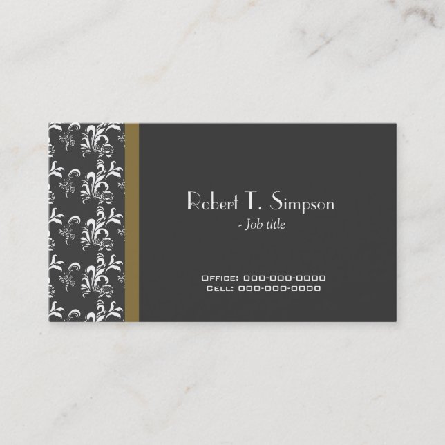cool, elegant simple damask business card (Front)