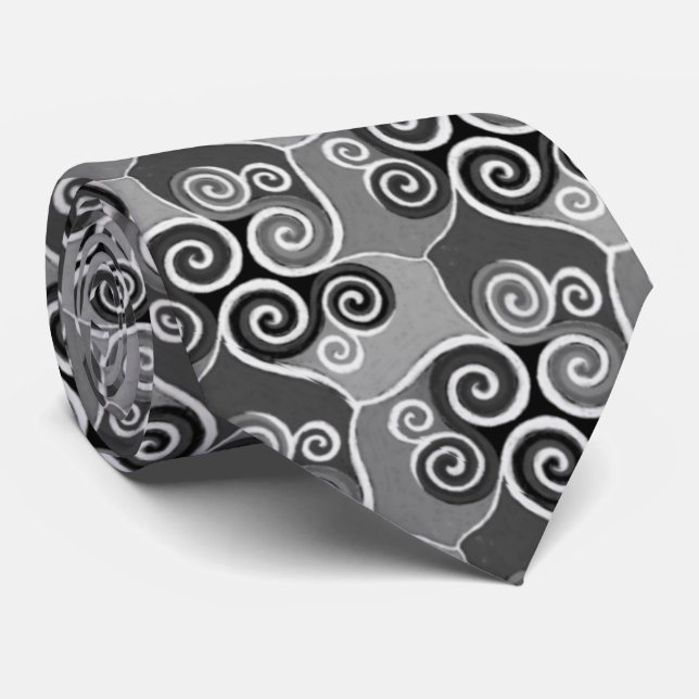 Cool Elegant Swirly Abstract Pattern Artsy Grey Tie (Rolled)