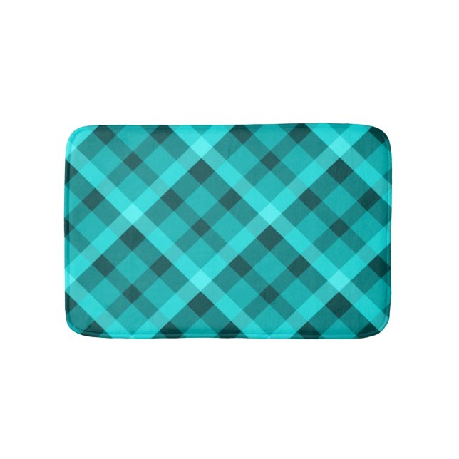 Cool Elegant Turquoise Plaid Small Bath Mat (Front)
