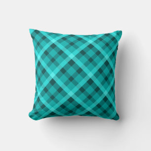 Cool Elegant Turquoise Plaid Throw Pillow