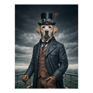 Cool Elegant Victorian Steampunk Labrador Dog Art Poster