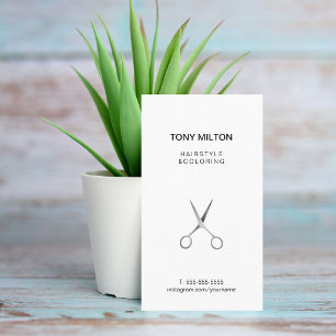 Cool Elegant White Faux Silver Scissors Hair Business Card