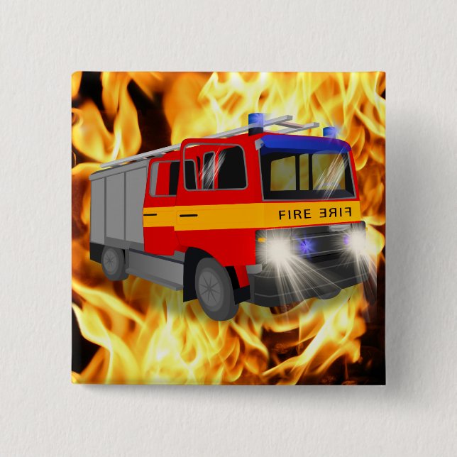 Cool Emergency Fire Engine Cartoon Design for Kids 15 Cm Square Badge (Front)