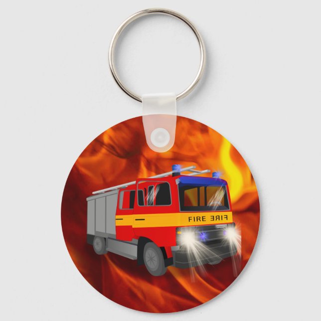 Cool Emergency Fire Engine Cartoon Design for Kids Key Ring (Front)